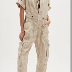 Free People Beige Striped jumpsuit
